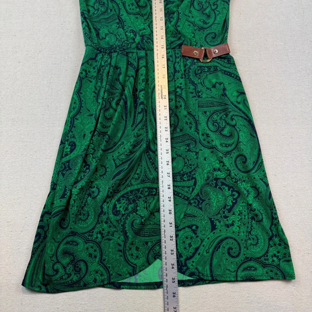 Michael Kors Green Paisley Faux Wrap Dress Womens Small Belted Sleeveless
